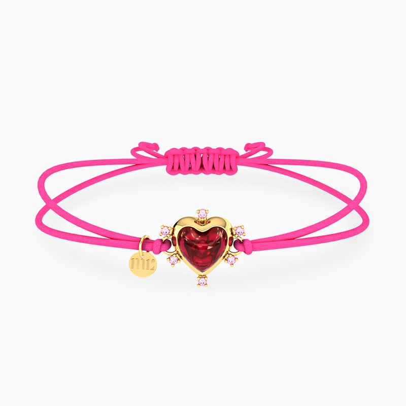 Miss L' by L'azurde Heart Red Stone Pink Cord Bracelet in 14K Gold - Image 1